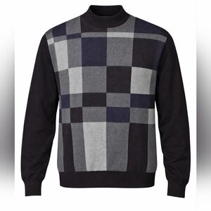 Claiborne Men’s Checkered Knit Sweater Black Gray Purple | Size Large